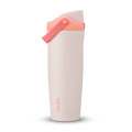 FreeSip Sway 32oz in Sparkling Sherbet, pale blush pink insulated water bottle with light pink flip cap, coral pink carry loop and bright coral accent, lid open