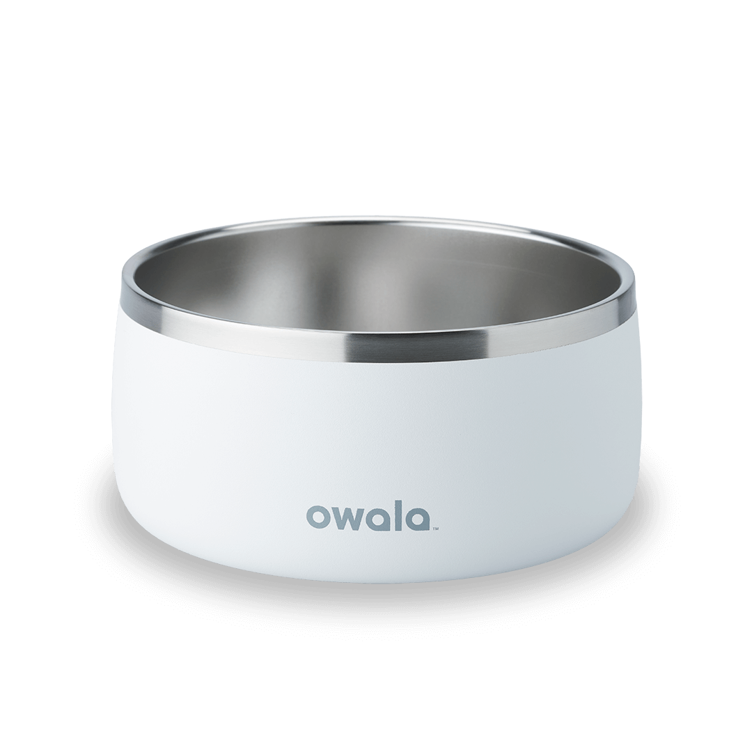 Pet Bowl 3-cup in Grapeful Fur You; matte deep purple cup exterior with stainless steel interior rim and yellow Owala logo on front